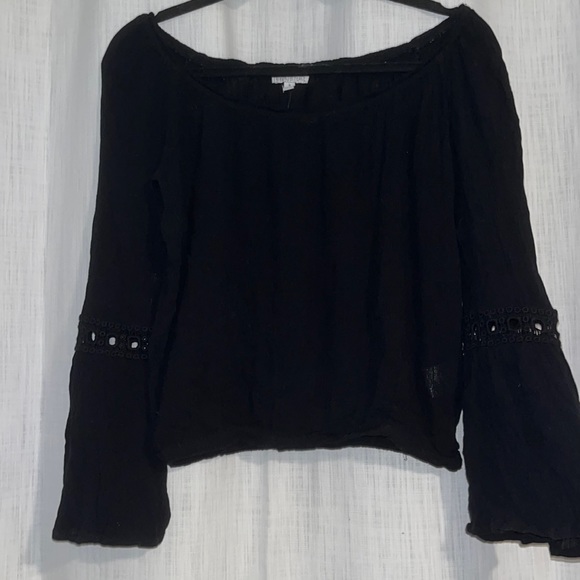 Tilly’s Patrons of Peace Black Off the Shoulder Boho Blouse - Picture 1 of 4